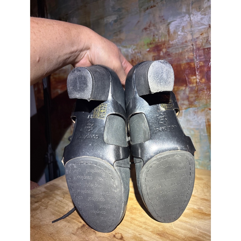 RARE Anthropologie CoupleOf Leather Lace Up Ankle Boots Round Toe Strap Detail - Picture 9 of 13